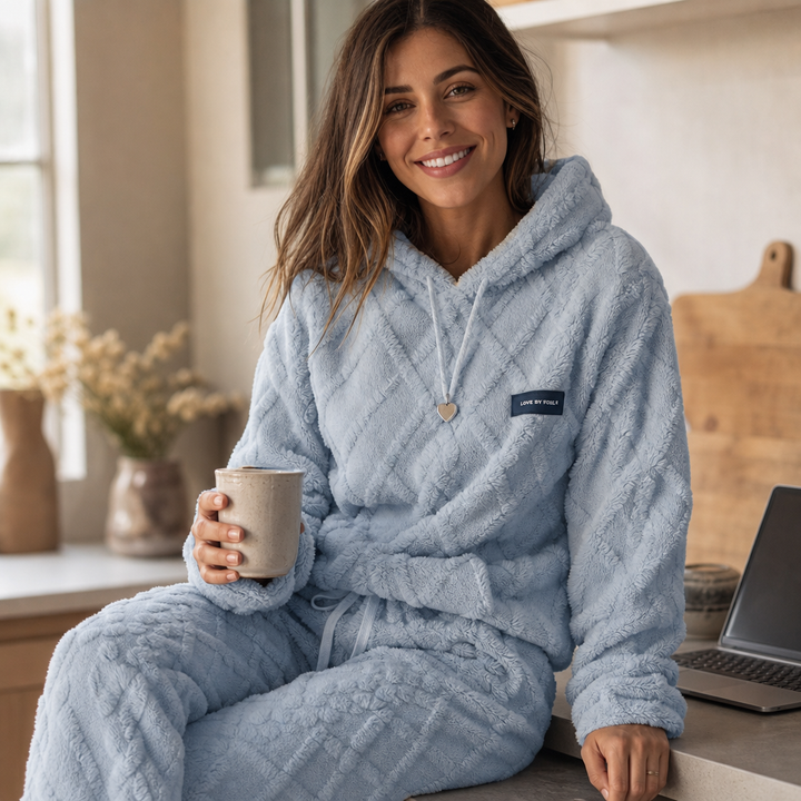 Wearbella – Embossed Fleece-Look Hoodie And Jogger Set