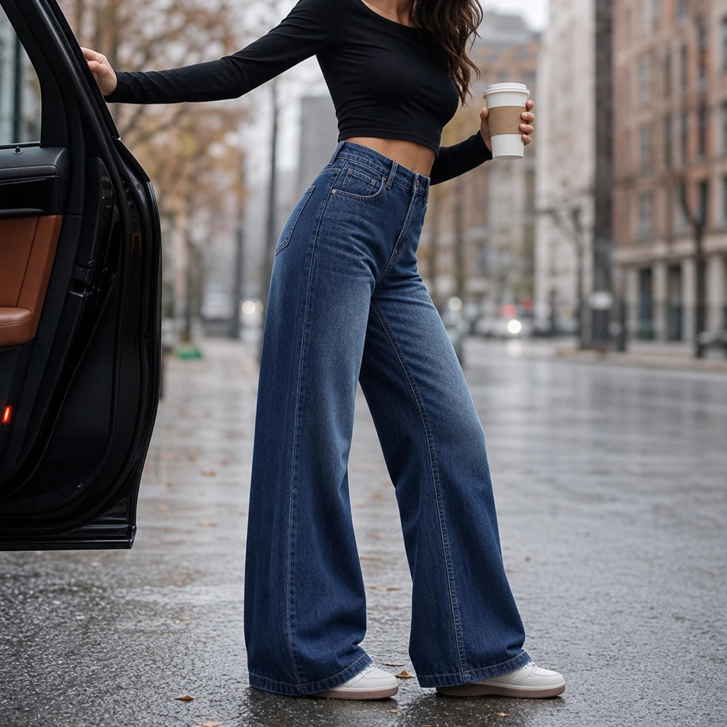 Warmelle – Fleece-Lined High-Waisted Wide-Leg Jeans