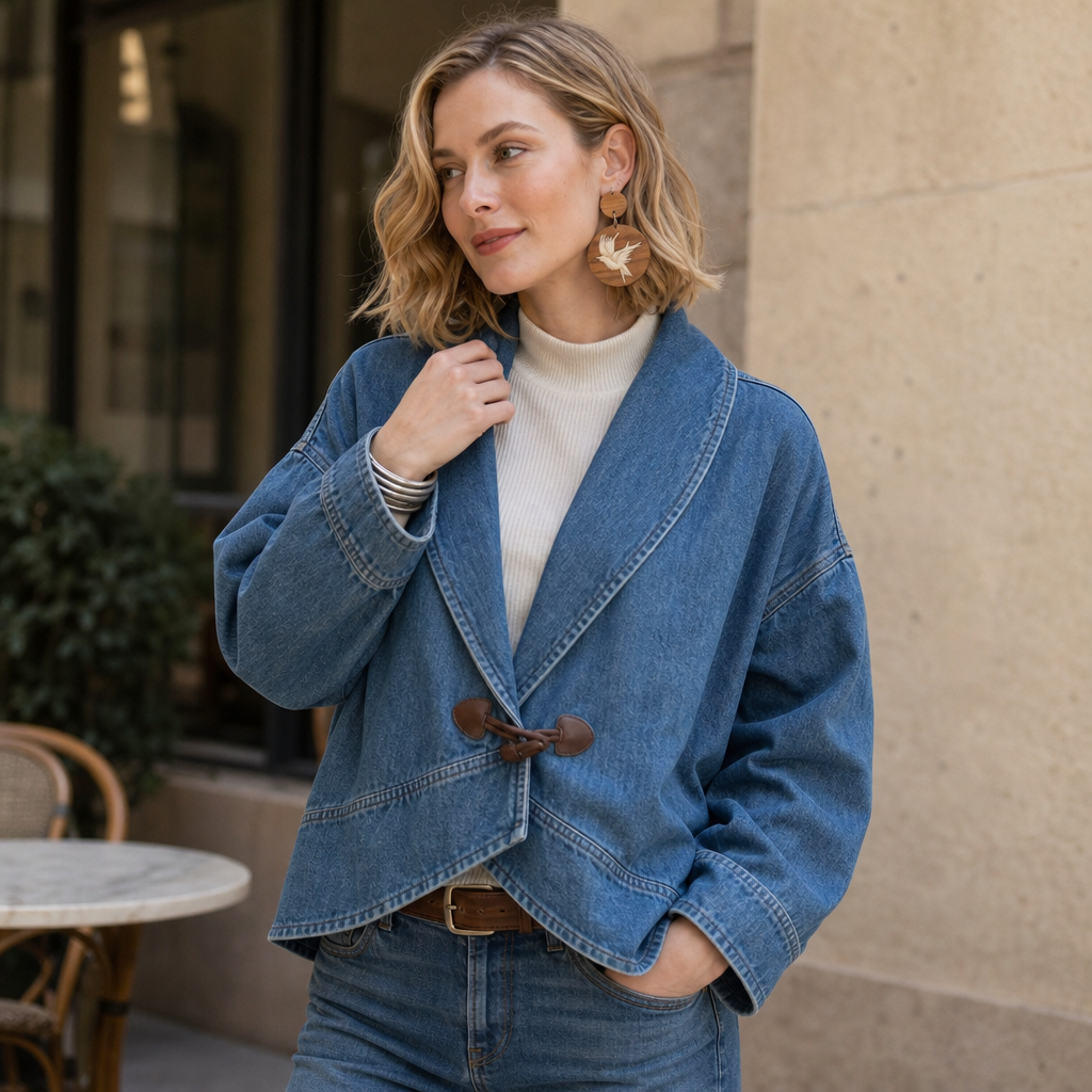 Everden – Toggle-Front Wrap Denim Jacket