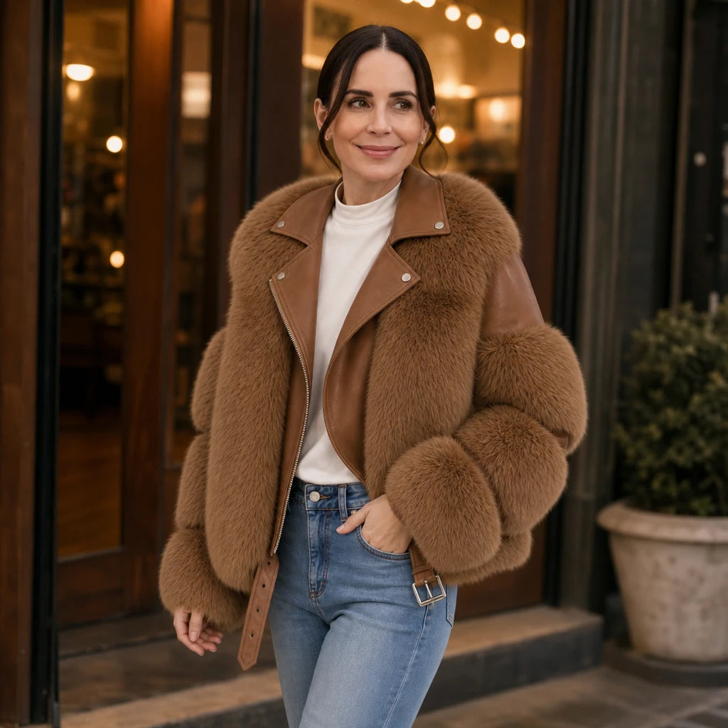 Veloura – Belted Faux Fur Biker Jacket