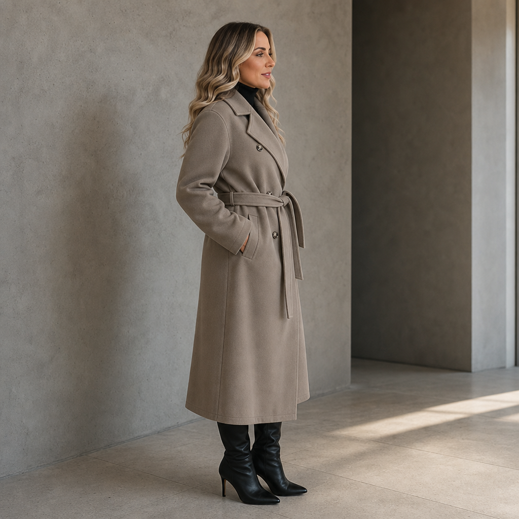 Belted Belle – Double-Breasted Belted Long Coat