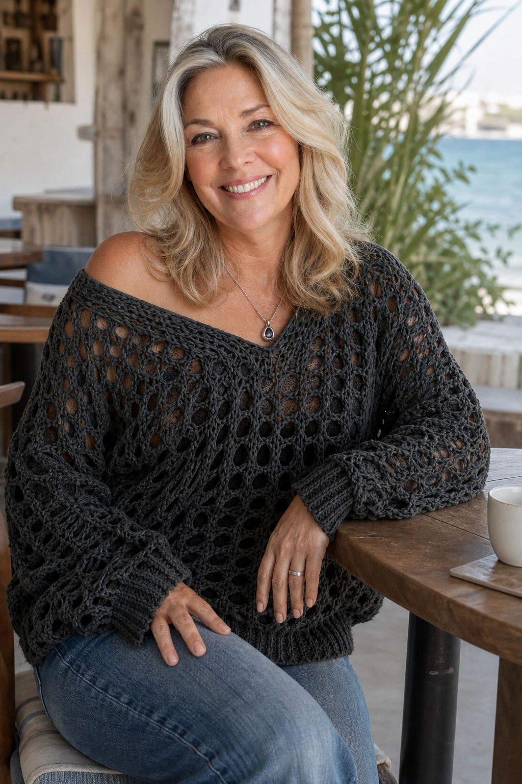 Sunlace – Open-Knit Off-Shoulder Oversized Sweater