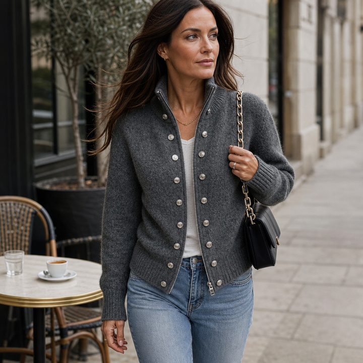 Wearvale – Two-Way Zip High-Neck Knit Cardigan