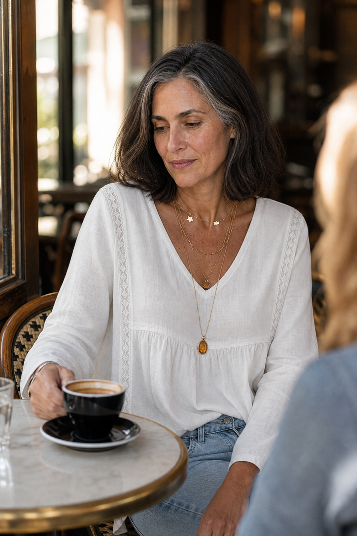 Wearbella – Lace-look V-Neck Long Sleeve Blouse