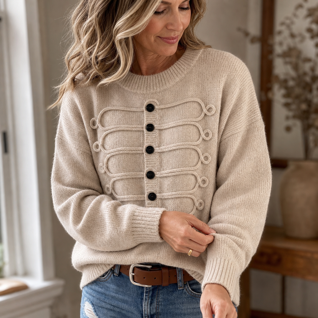 Braidenne – Braided Cord Button-Front Knit Sweater