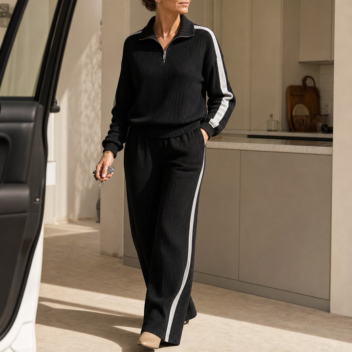 Ribelle – Ribbed Half-Zip Wide-Leg Lounge Set