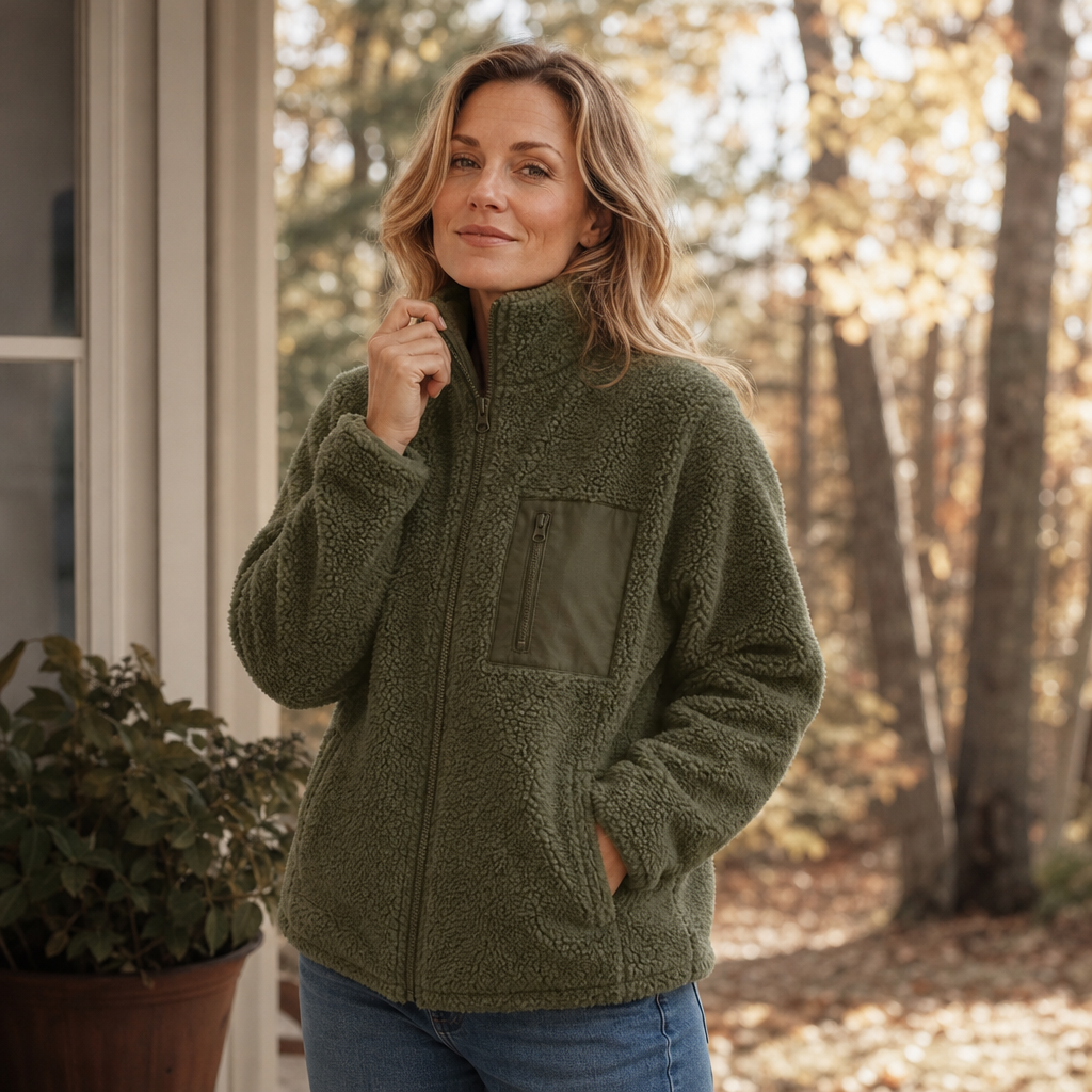 Veluna – Fleece-Look Zip-Up Winter Jacket