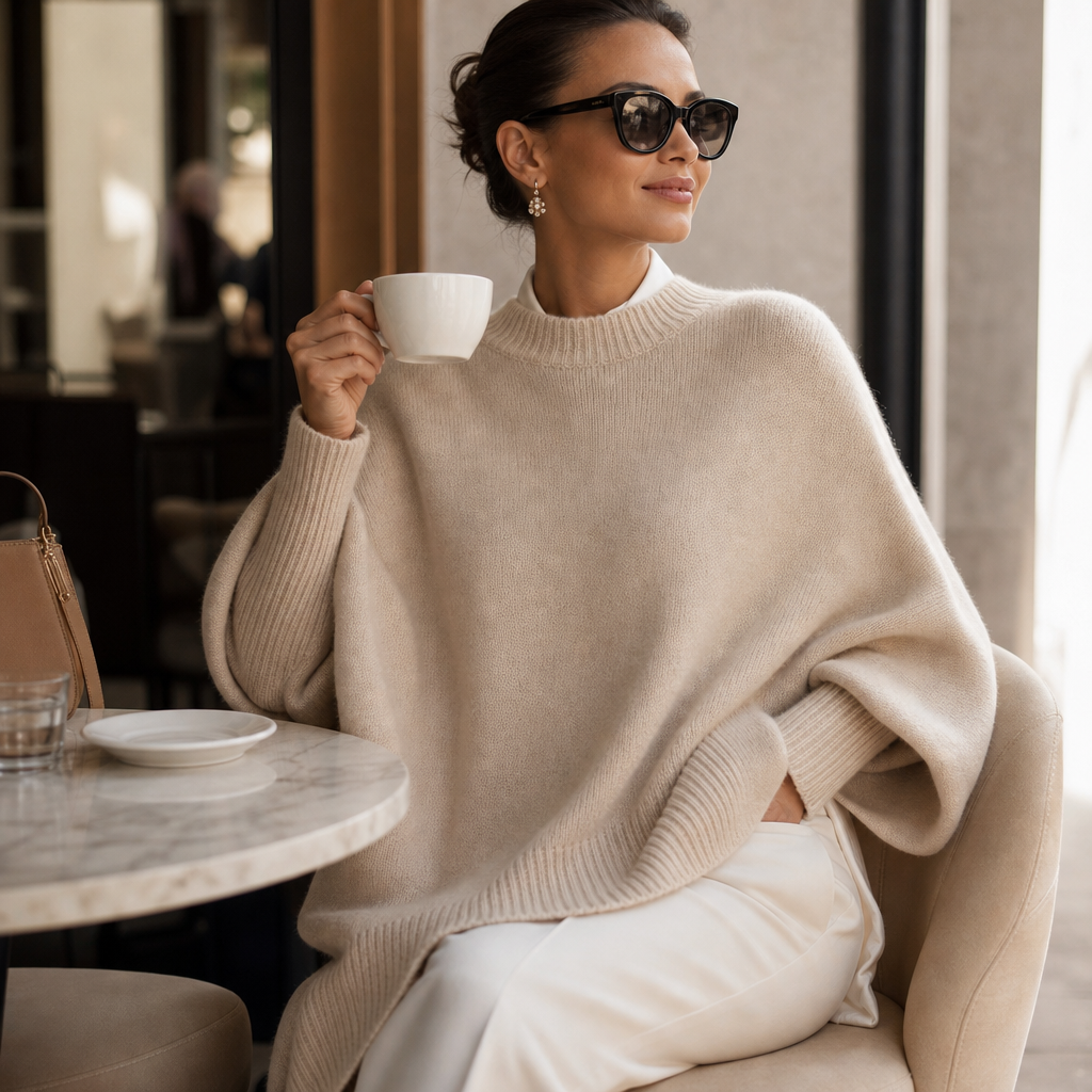 Livia – Oversized Wide-Sleeve Knit Poncho Sweater