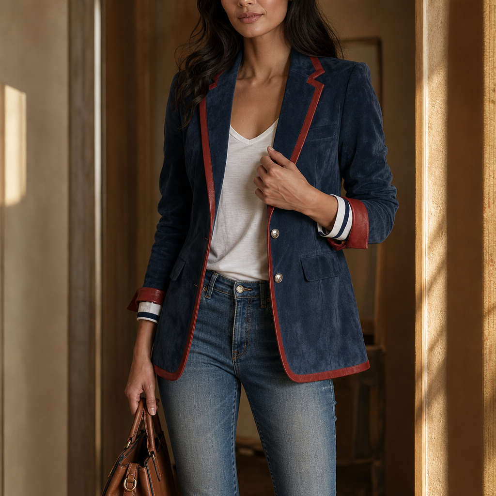 Velvara – Contrast Trim Velvet Blazer