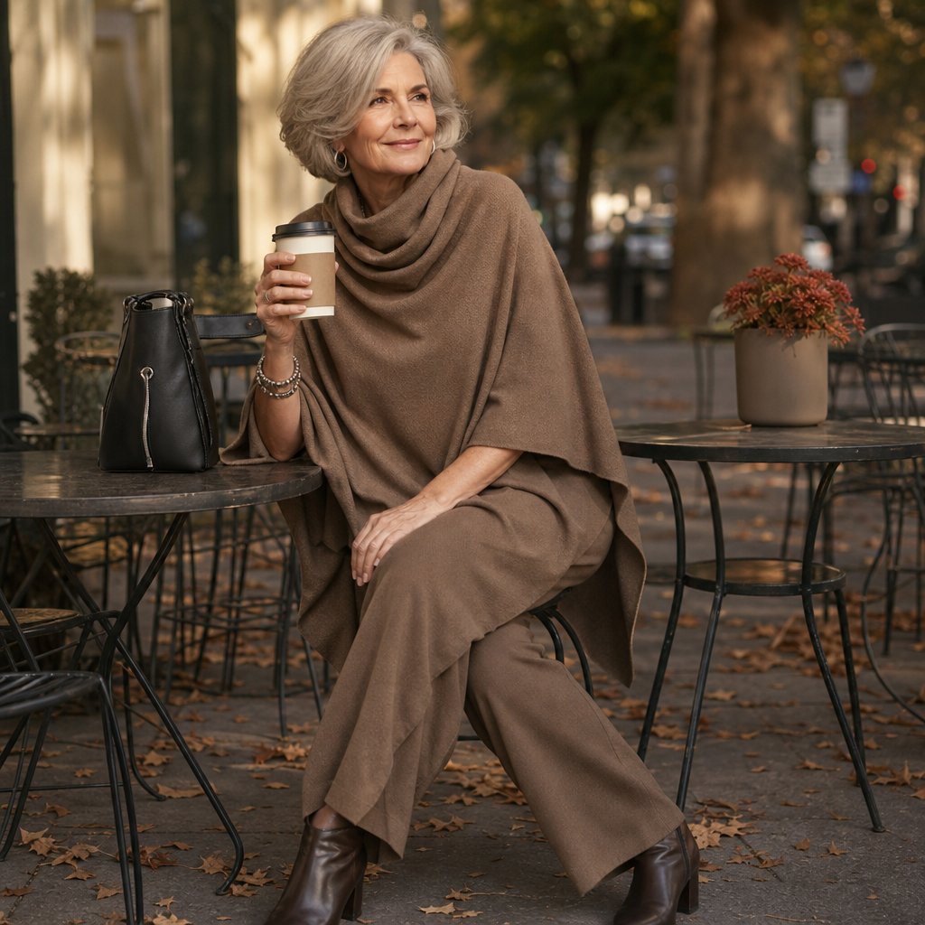 Draveil – Cowl-Neck Cape Top And Wide-Leg Pants Set