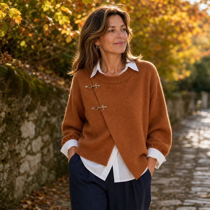 Caramelia – Asymmetric Toggle-Front Knit Cardigan