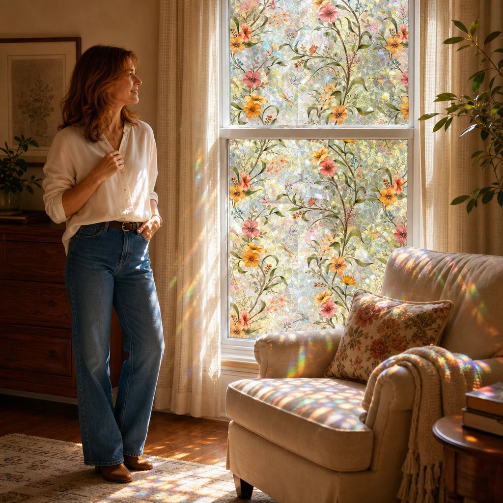 Lumiella – Embossed Floral Stained-Glass Window Film