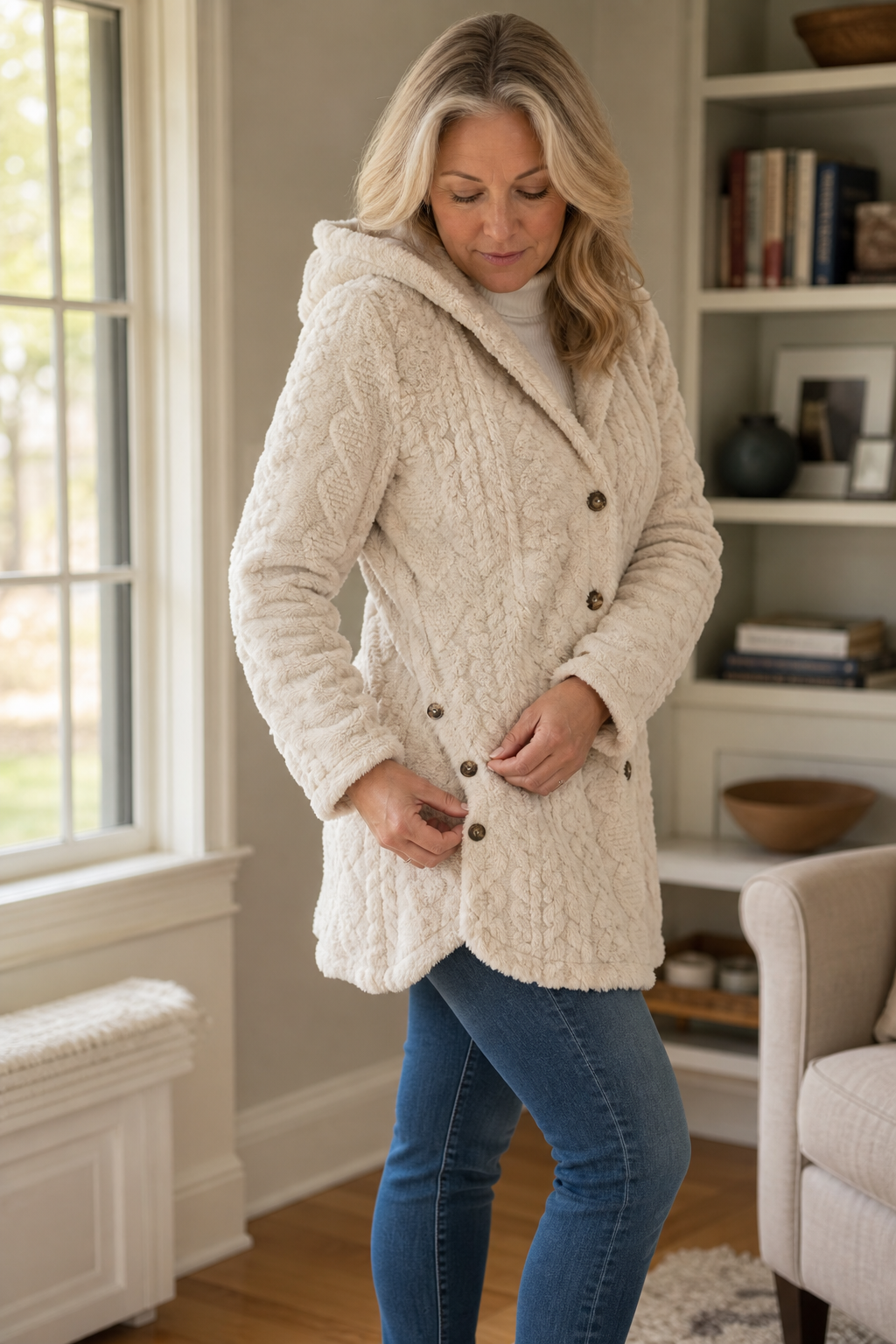 Wearbella – Cable-Knit Hooded Longline Coat