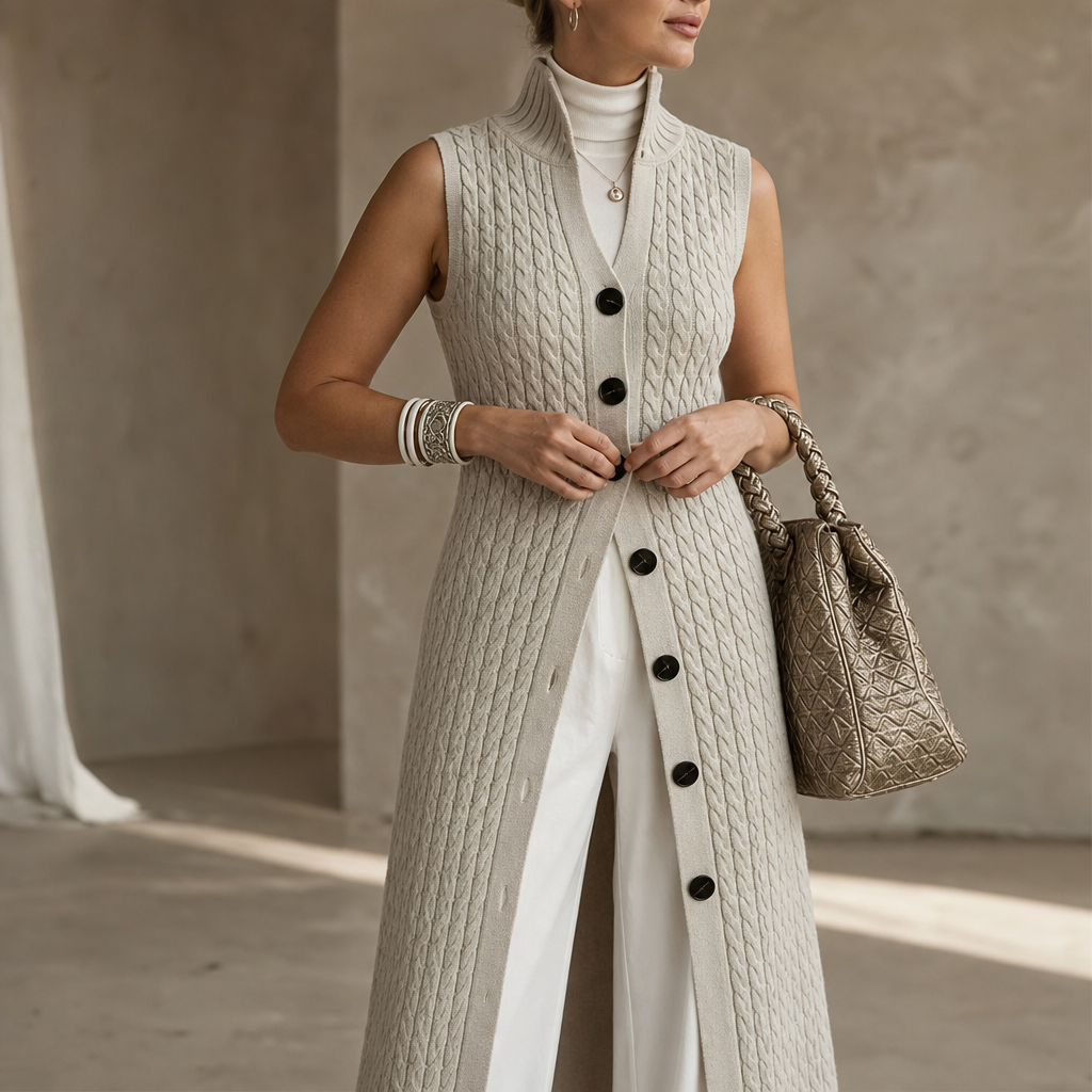 Elara Knit – Cable-Knit Longline Vest