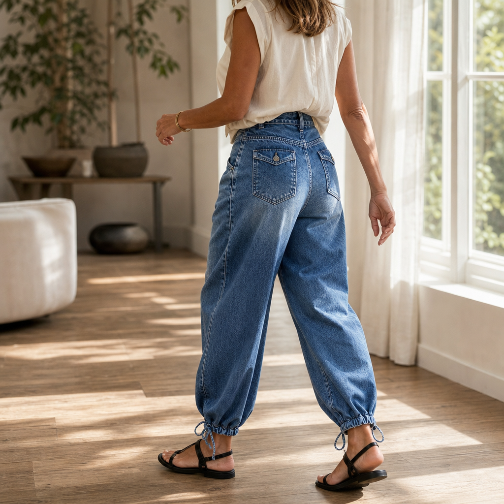Barrelette – Tie-Hem High-Waisted Barrel Leg Jeans