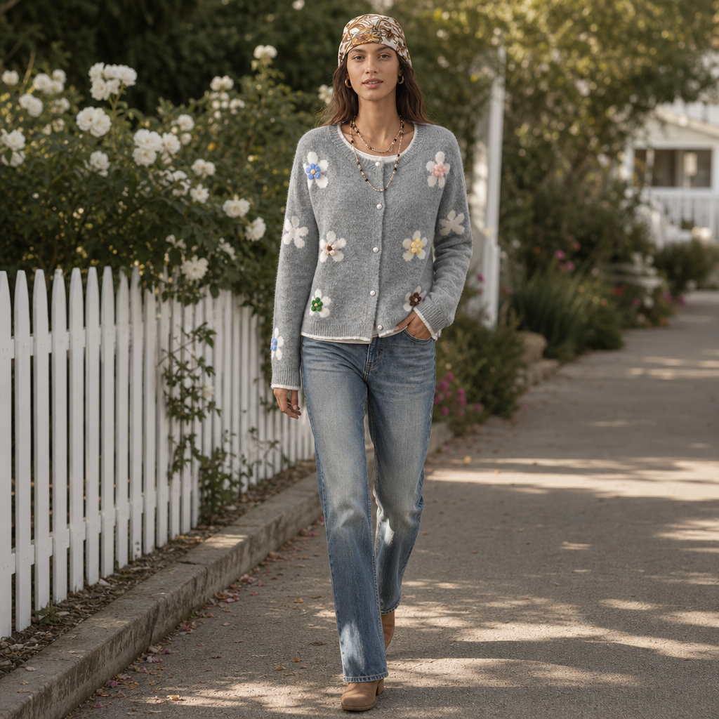 Florabelle – 3D Floral Appliqué Knit Cardigan