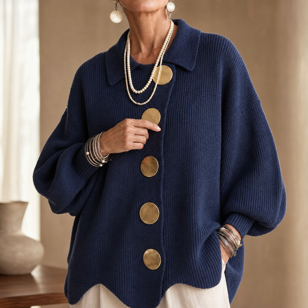 Wearbella – Scalloped Hem Chunky Collared Cardigan