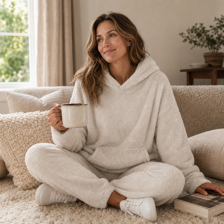 Cozy Haven – Plush Fleece Hooded Top And Jogger Pants Set
