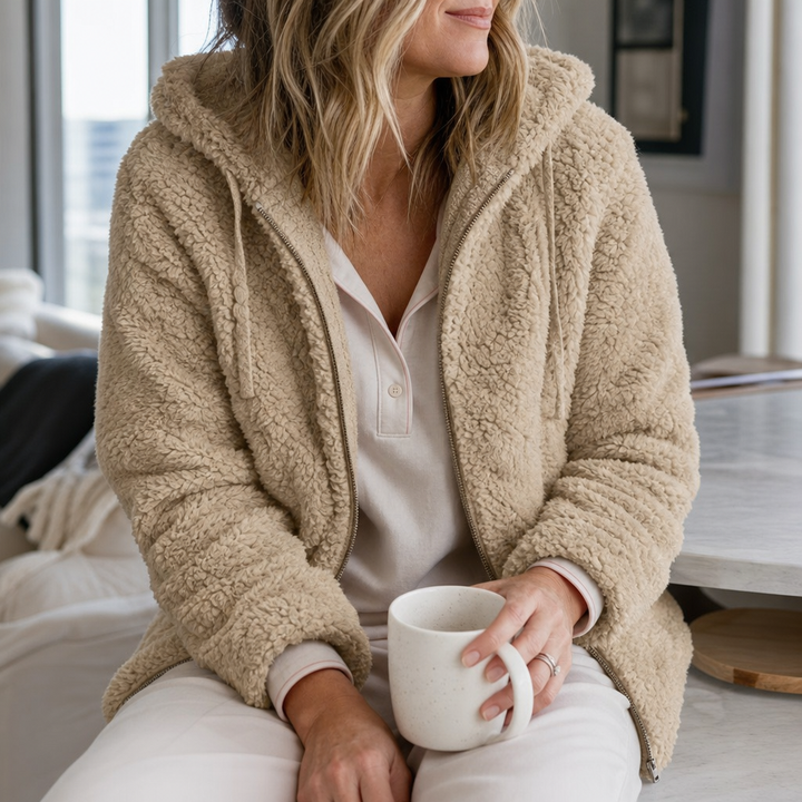 Cozelia – Fuzzy Hooded Zip-Up Fleece Jacket