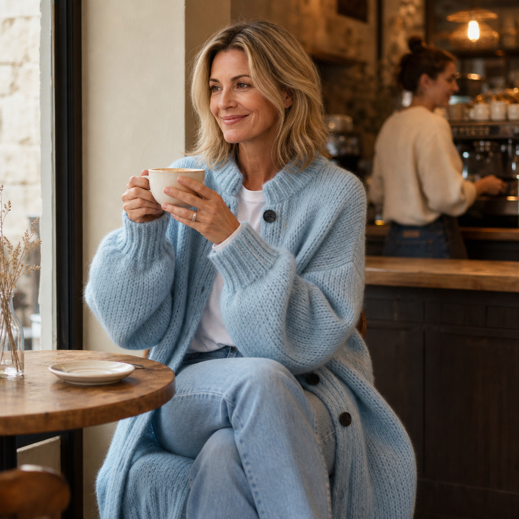 Wearbella – Chunky Knit Below-Knee Button-Front Sweater Coat