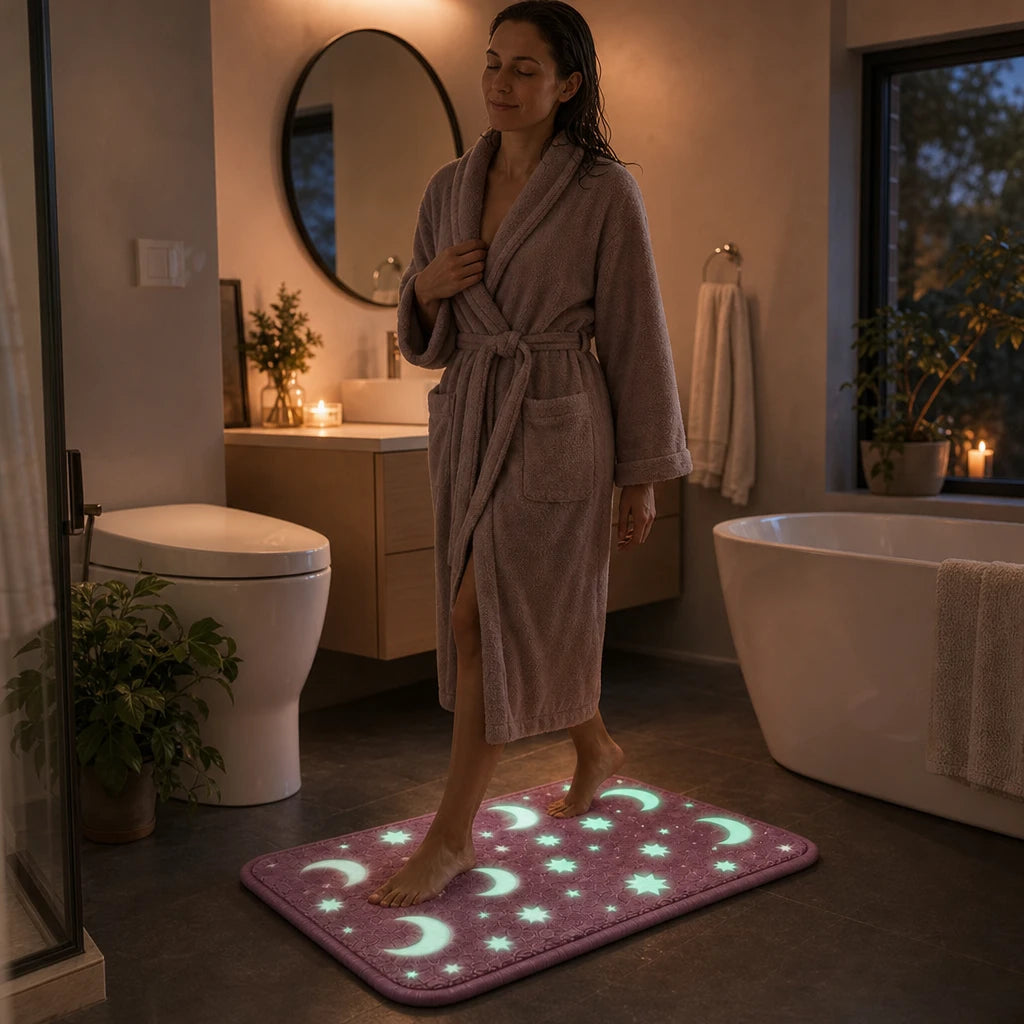 Lunaglow – Glow-In-The-Dark Moon And Star Bath Mat Set