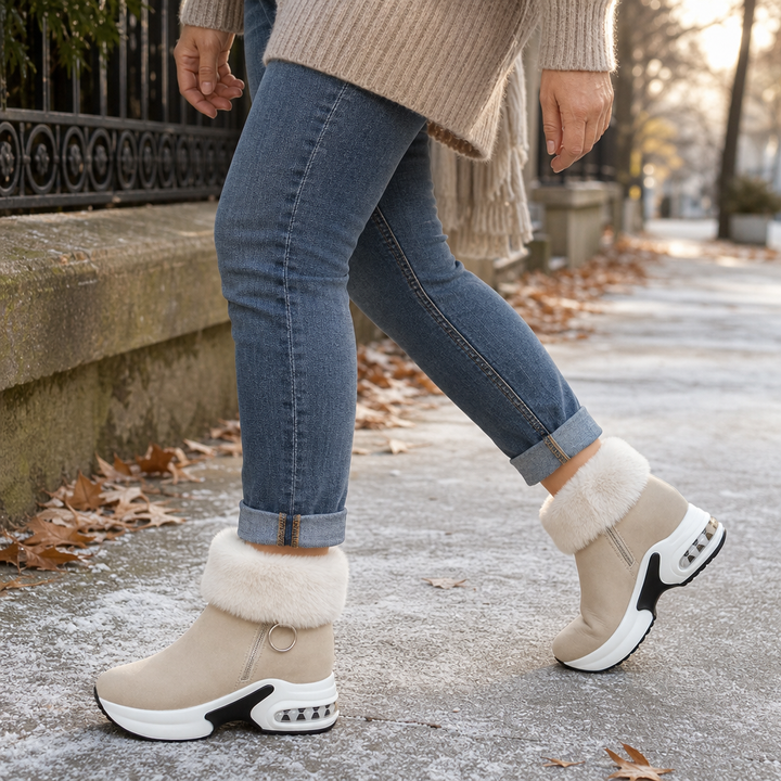 Veluna – Plush Fur-Cuff Chunky Ankle Boots