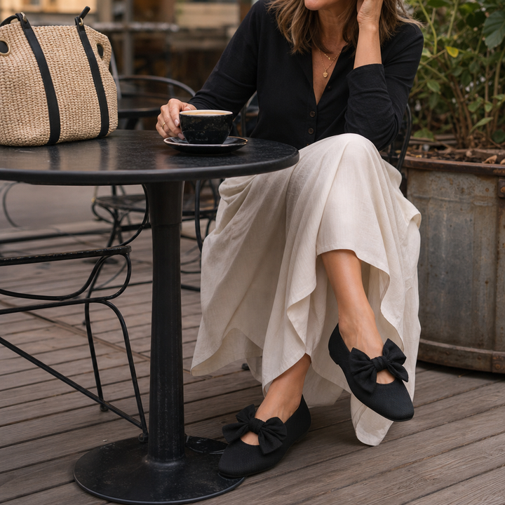 Bowelle – Knit Square-Toe Bow Flats