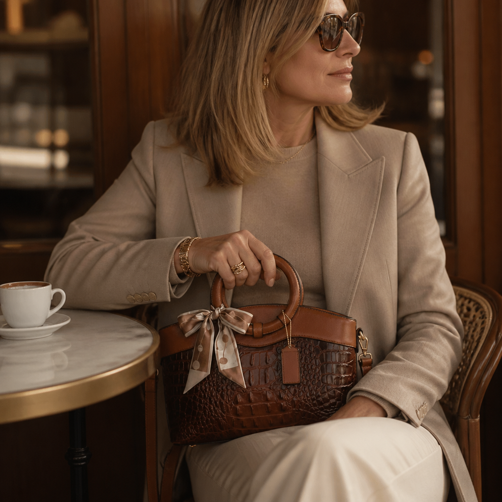 Ladrienne – Croc-Embossed Round Handle Convertible Tote