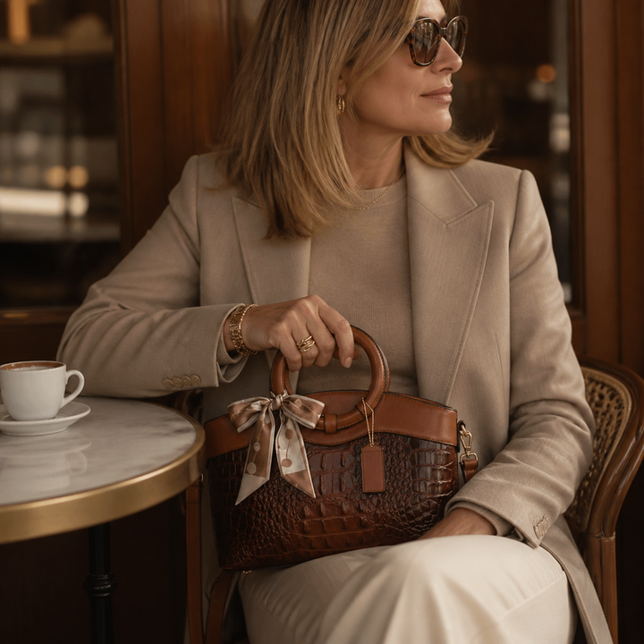Ladrienne – Croc-Embossed Round Handle Convertible Tote