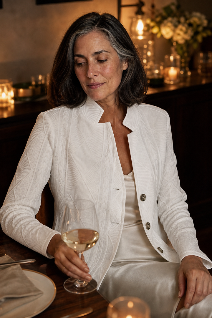 Wearbella – Textured Knit Stand-Collar Open-Front Blazer
