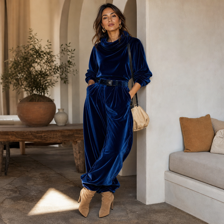 Veloura – Belted Velvet Hoodie And Trouser Set