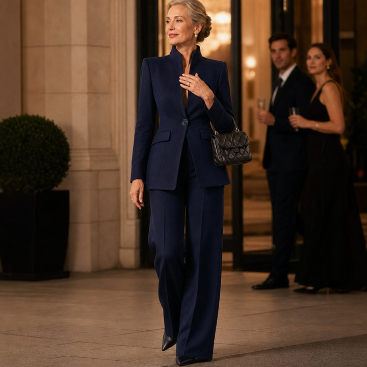Wearbella – Stand Collar Peplum Blazer And Flare Pant Set