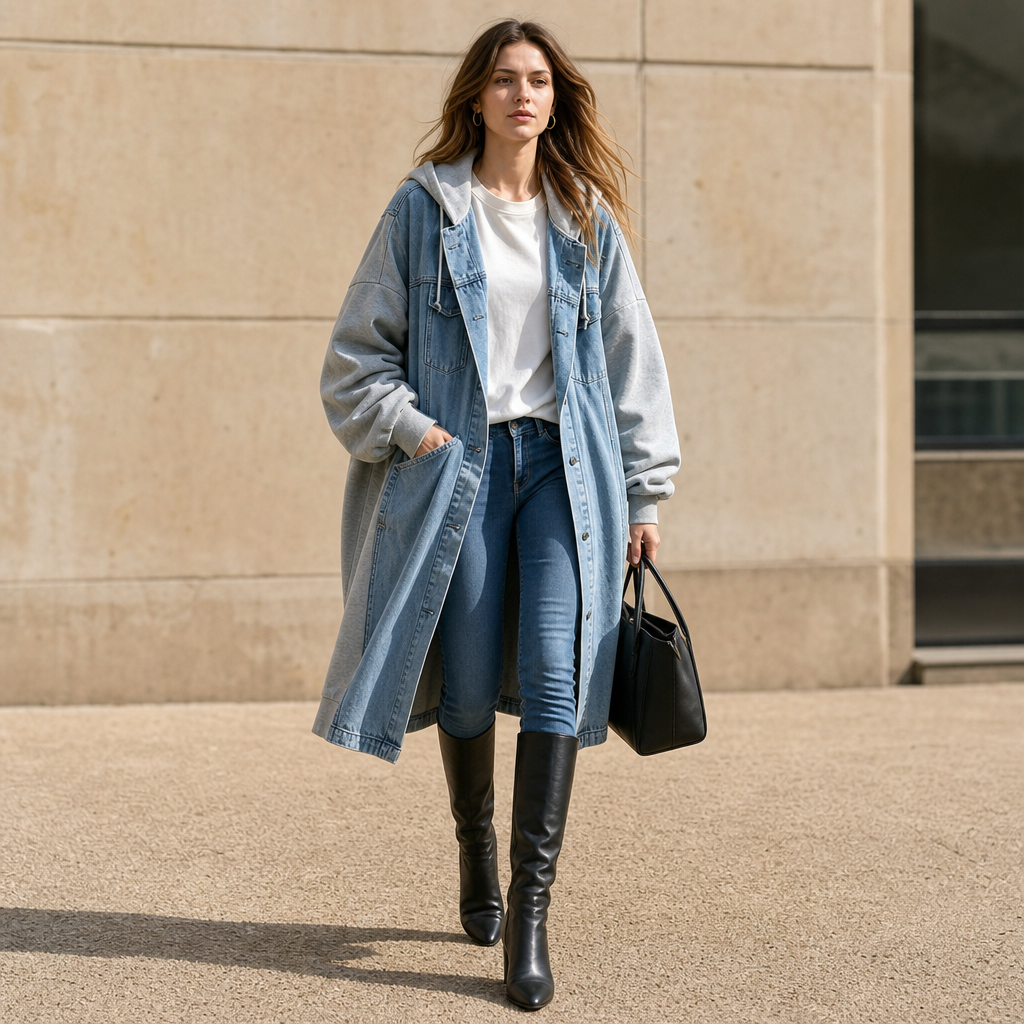 Denimova – Washed Denim And Hooded Sweatshirt Jacket