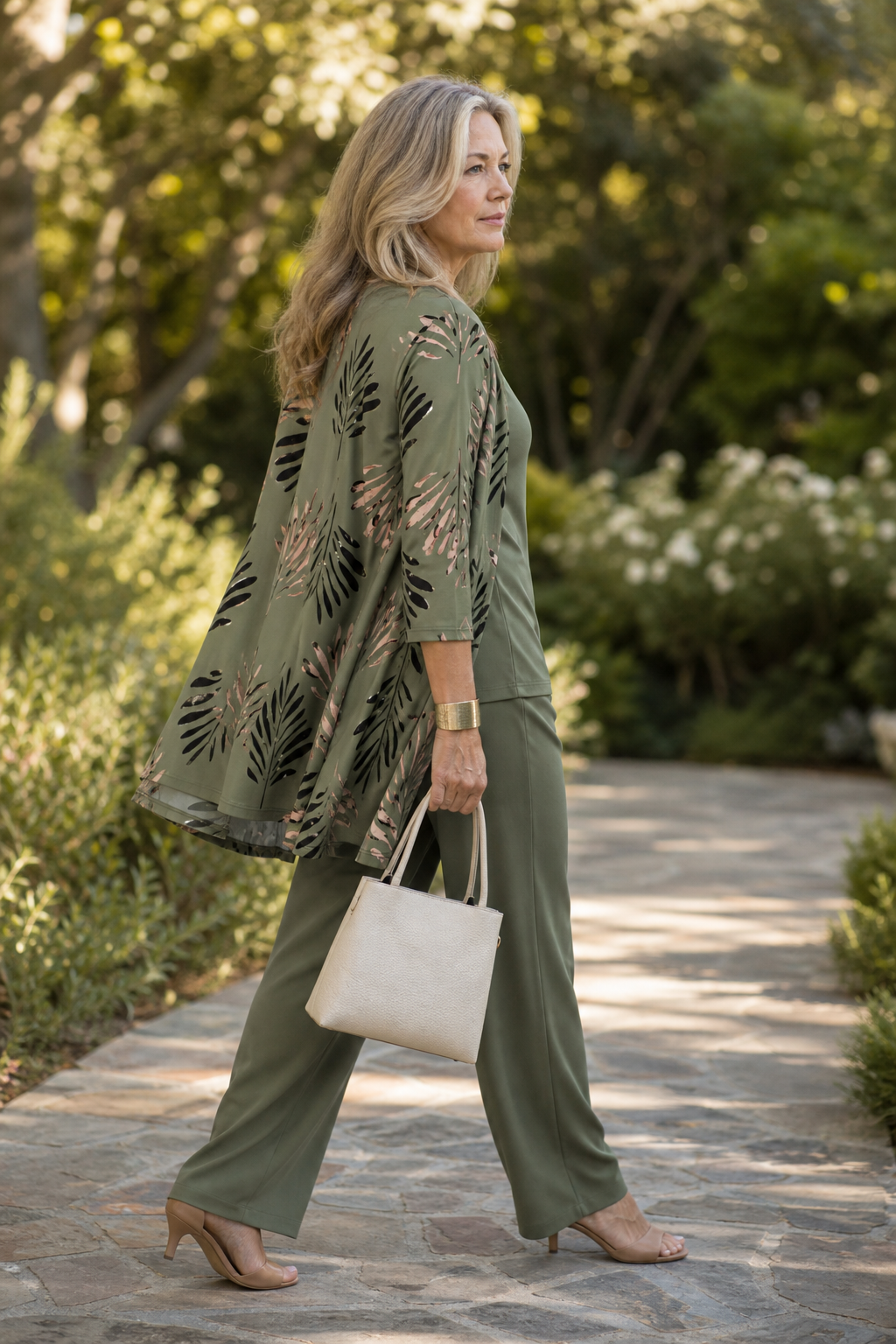Wearbella – Botanical Print Cardigan, Top And Pants Set