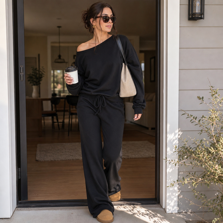 Line & Leisure – Contrast-Piped Wide-Leg Lounge Set