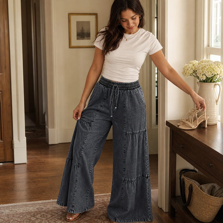 Tierelle – Tiered Patchwork Wide-Leg Jeans