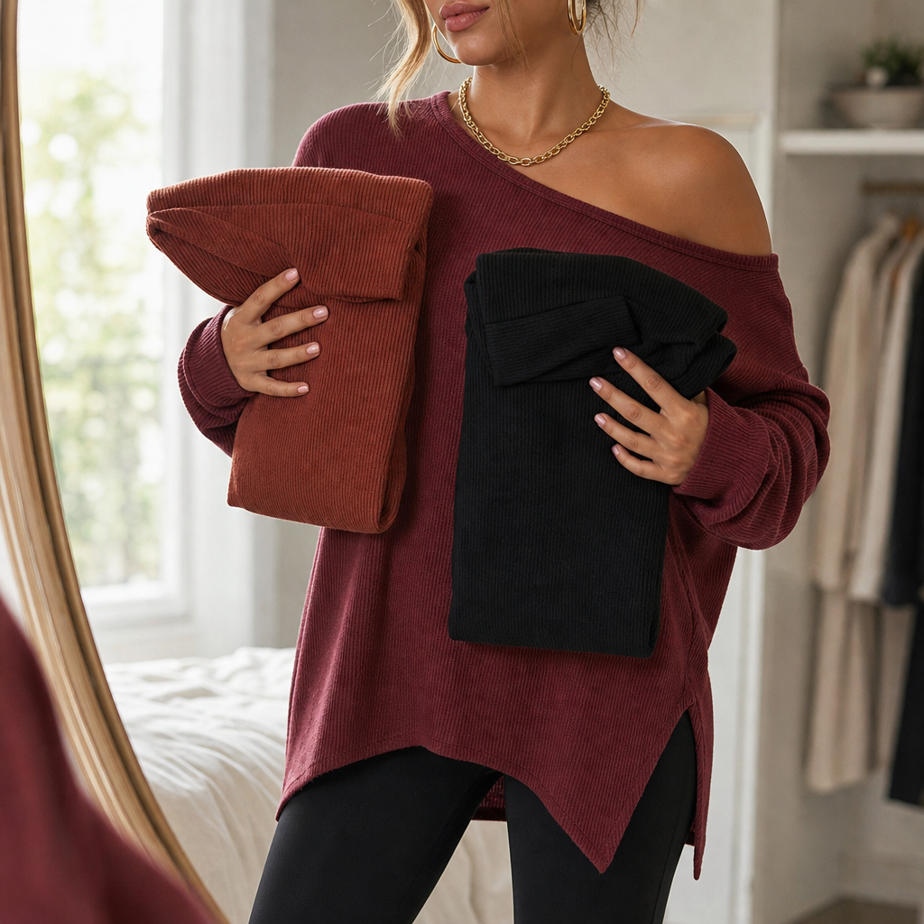 Veluna – Side-Slit Off-Shoulder Tunic Blouse