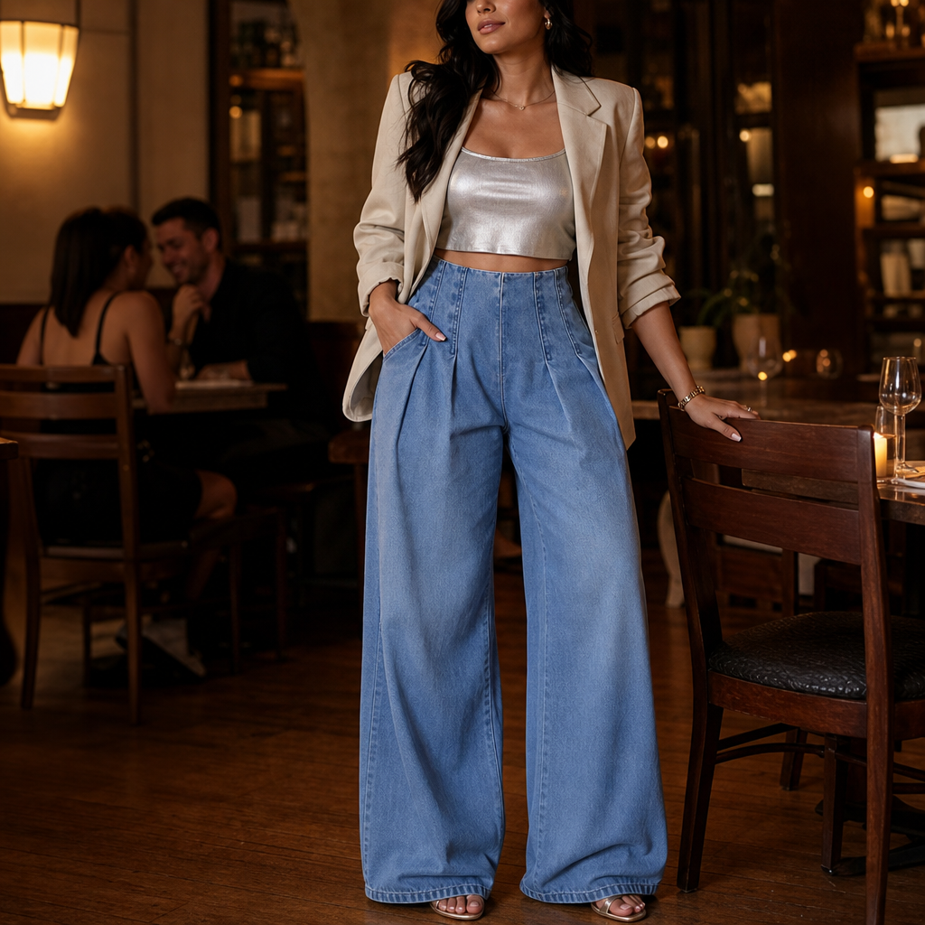 Pleatline – High-Waisted Pleated Wide-Leg Jeans