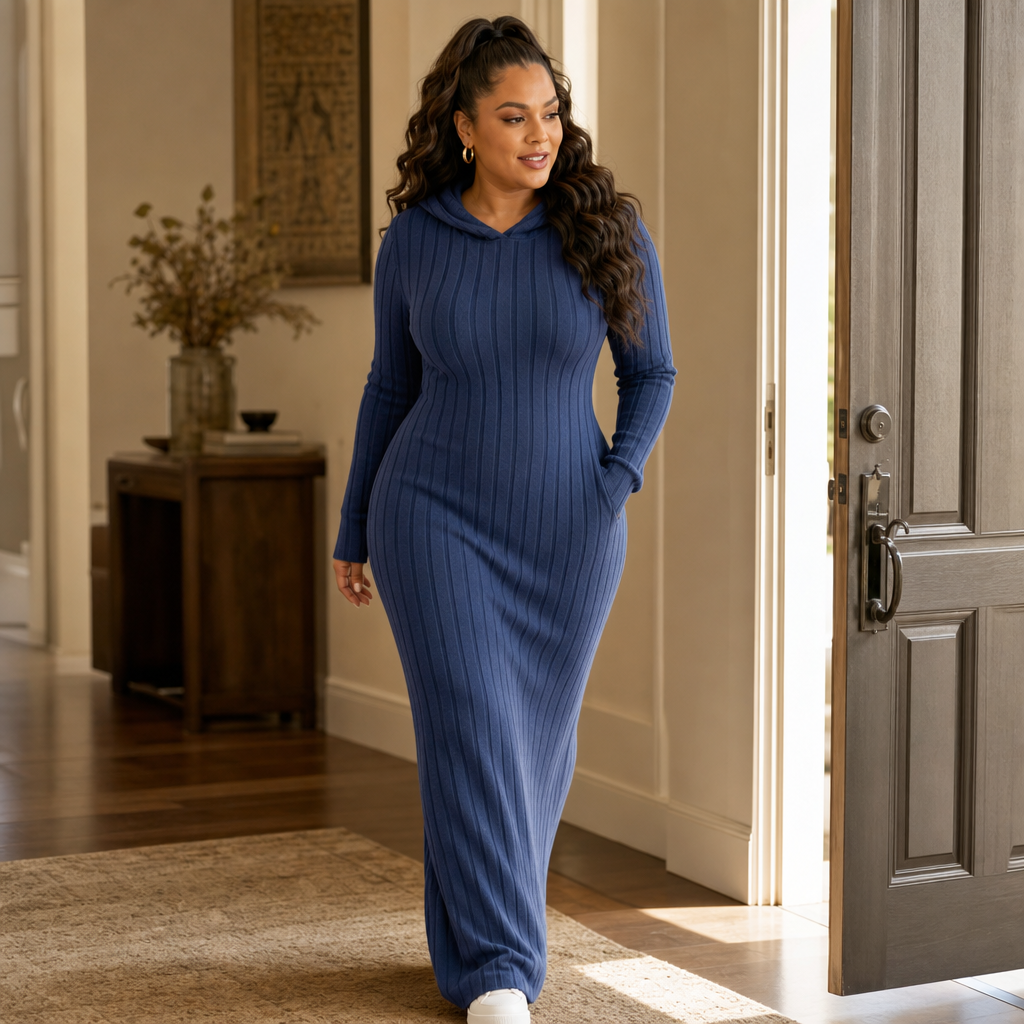 Lunarobe – Ribbed Hooded Maxi Dress With Pockets