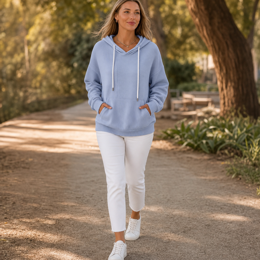 Ribelle – Powder Blue Ribbed Knit Pullover Hoodie
