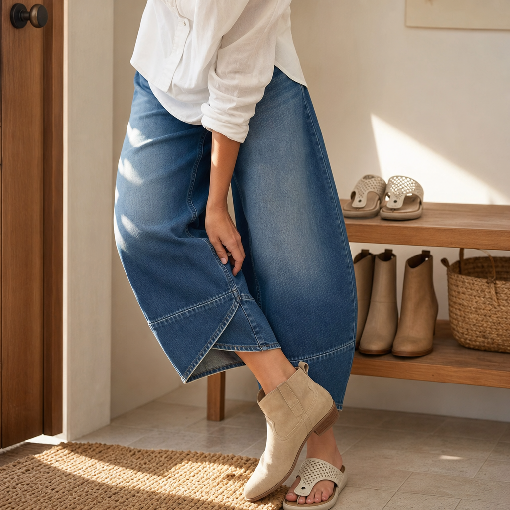 Verlace – Asymmetric Stepped-Hem Wide-Leg Jeans