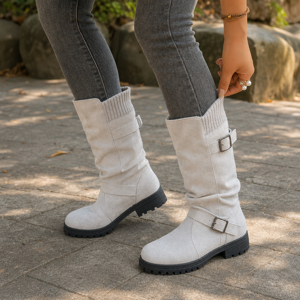 Calfden – Ribbed Cuff Lug Sole Slouch Boots