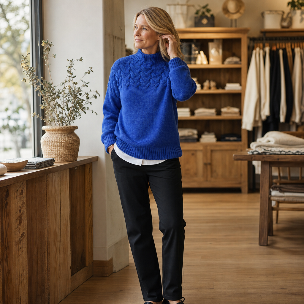 Cozette – Braided Cable-Knit Turtleneck Sweater