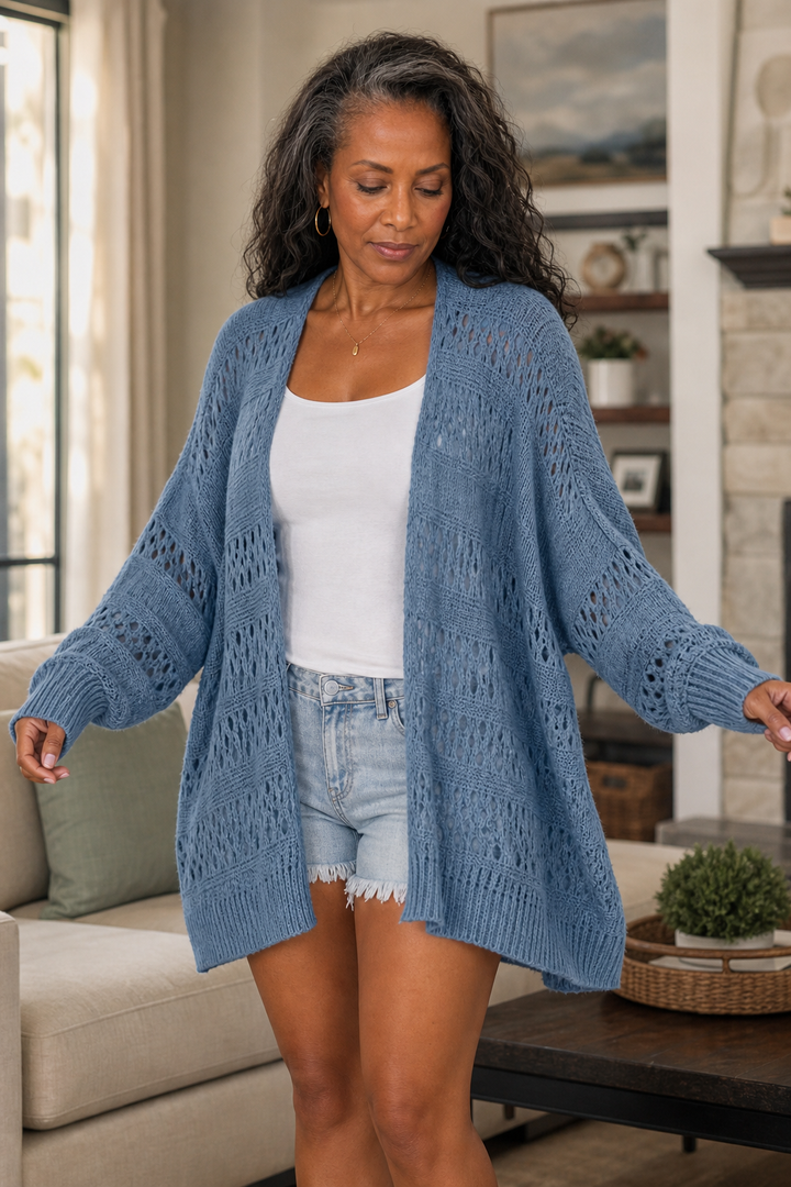 Slouchbelle – Pointelle Open-Front Batwing Cardigan