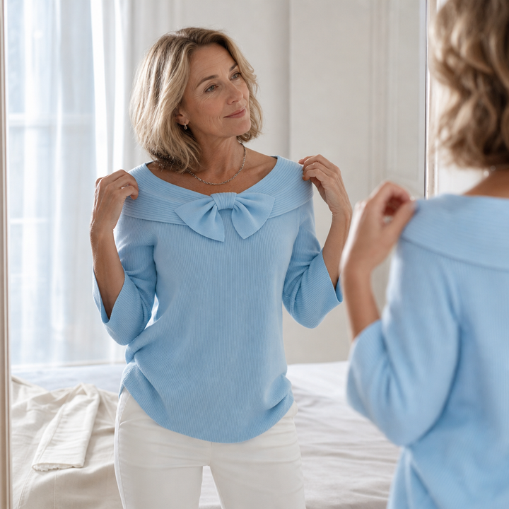 Bowdrift – Bow-Neck Ribbed Knit Sweater