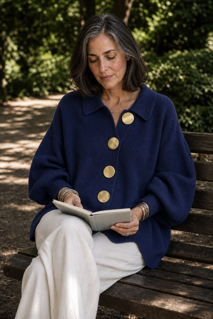 Wearbella – Oversized Scalloped-Hem Button Cardigan