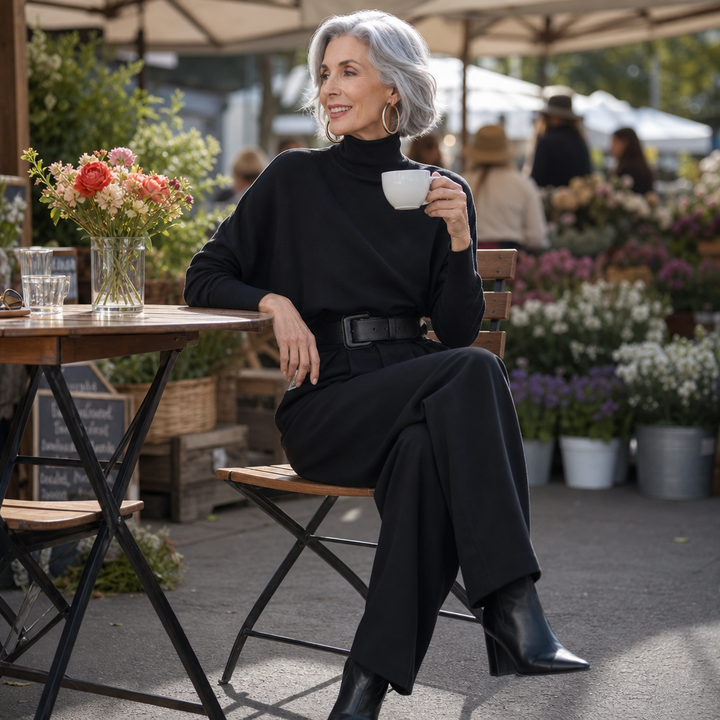 Poisevera – Belted High-Waist Turtleneck And Trouser Set