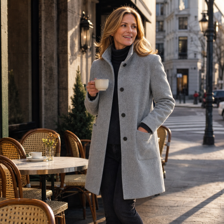 Standelle – Button-Front Stand Collar Fall Coat
