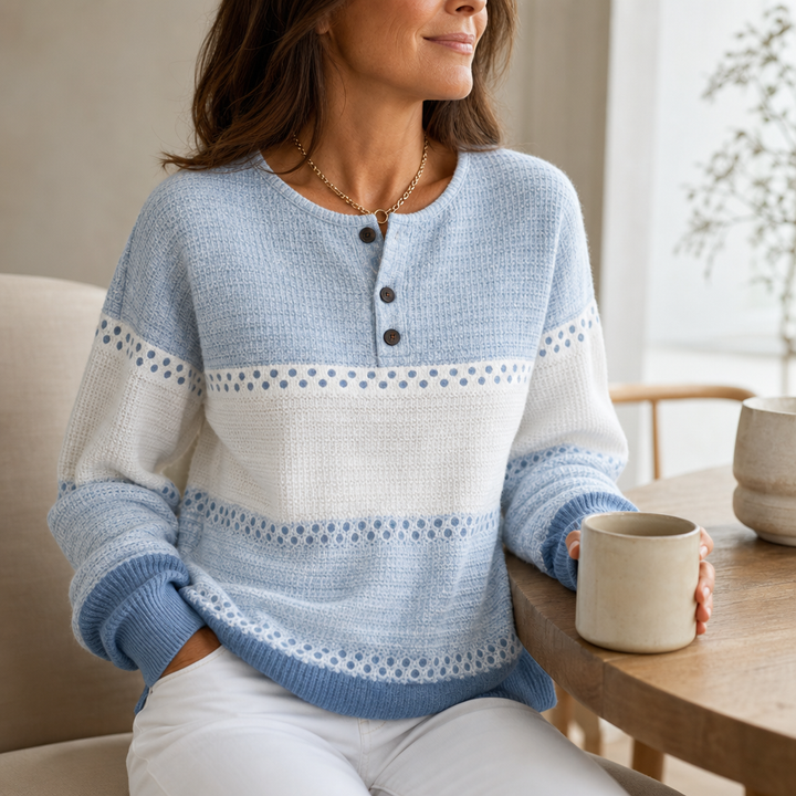 Waffleton – Layered Color-Block Waffle-Knit Henley Sweater
