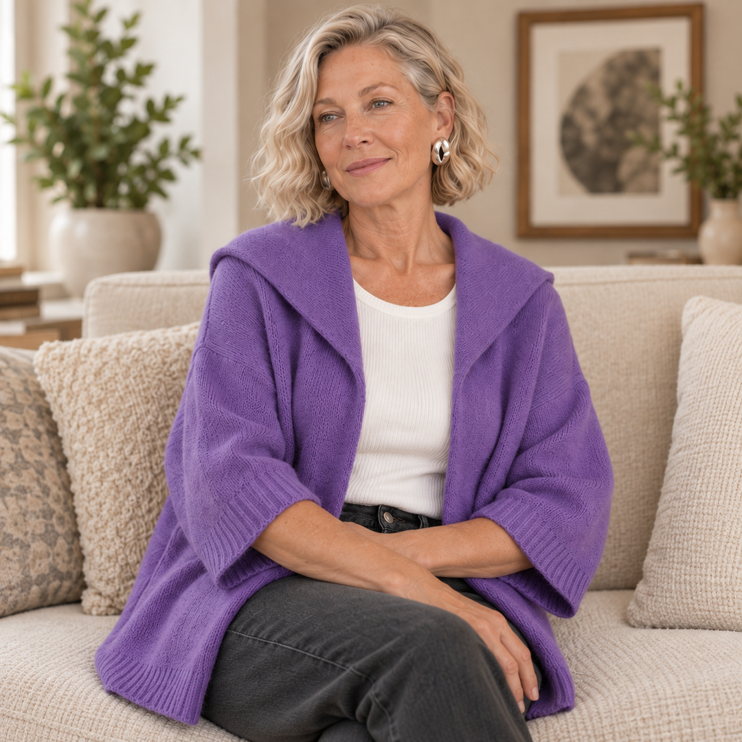Velmora – Hooded Open-Front Batwing Knit Cardigan